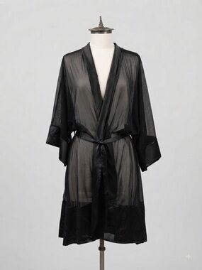 COQUETTE Women’s Black Satin Robe with Ribbon Tie SIZE ONE SIZE